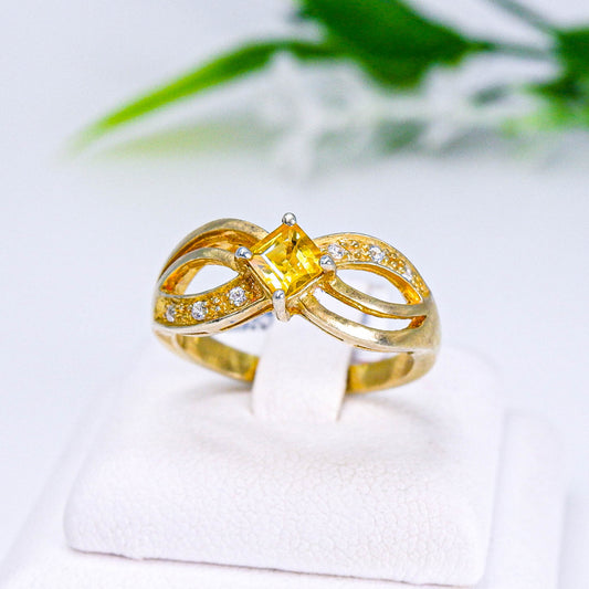 แหวนเงินแท้ 925 ฝังพลอย บุษราคัม (Yellow Sapphire) + เซอร์คอน (Zircon)