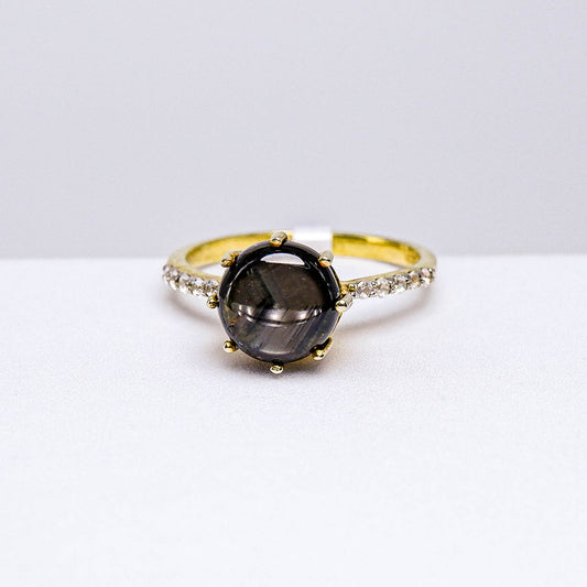 แหวนเงินแท้ 925 ฝังพลอย สตาร์บางกะจะ (Black Star Sapphire) + เซอร์คอน (Zircon)