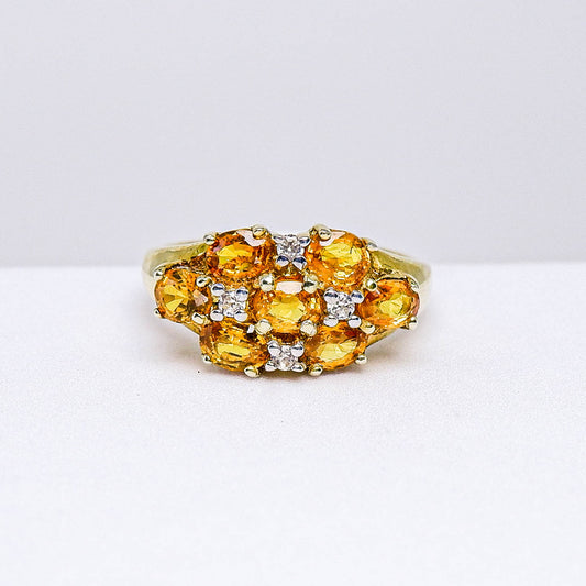 แหวนเงินแท้ 925 ฝังพลอย บุษราคัมบางกะจะ (Yellow Sapphire) + เซอร์คอน (Zircon)