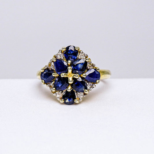 แหวนเงินแท้ 925 ฝังพลอย ไพลิน (Blue Sapphire) + เซอร์คอน (Zircon)