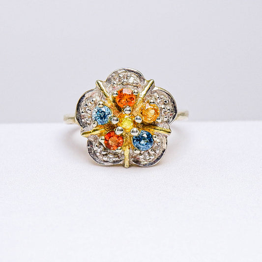 แหวนเงินแท้ 925 ฝังพลอย เพทายฟ้า (Blue Zircon) + แฟนซีแซฟไฟร์ (Fancy Sapphire)
