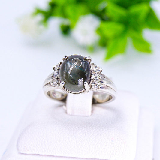 แหวนเงินแท้ 925 ฝังพลอย สตาร์ (Black Star Sapphire) + เซอร์คอน (Zircon)