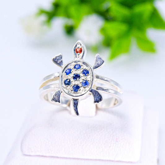 แหวนเงินแท้ 925 ฝังพลอย ไพลิน (Blue Sapphire) + ออเรนจ์แซฟไฟร์ (Orange Sapphire)