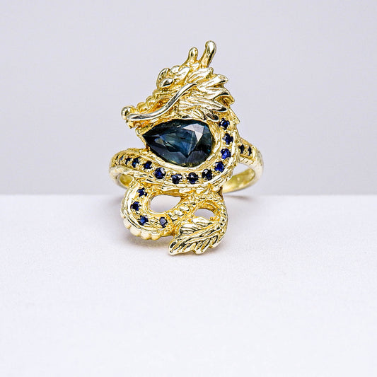 แหวนเงินแท้ 925 ฝังพลอย ไพลิน (Blue Sapphire) + เขียวส่องบางกะจะ (green Sapphire)