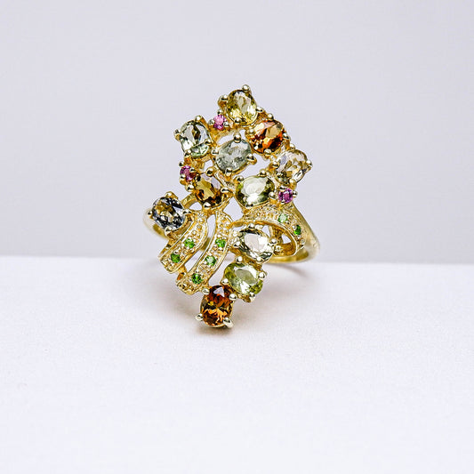 แหวนเงินแท้ 925 ฝังพลอย ทัวร์มาลีน(Tourmaline)+โรโดไลท์(Rhodolite)+กรีนโครมไดออฟไซต์(Green Chrome Diopside)