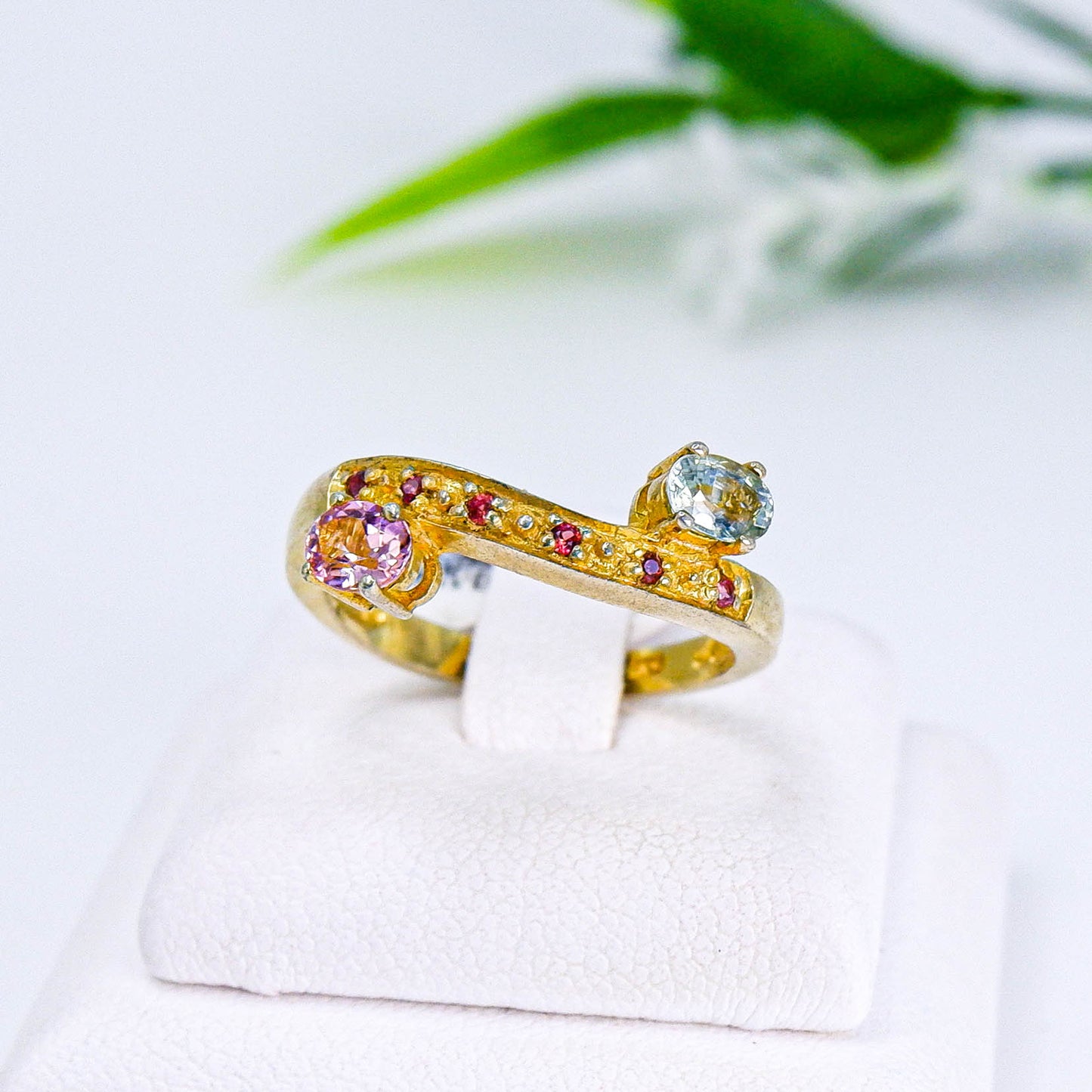 แหวนเงินแท้ 925 ฝังพลอย ทัวมาลีน (Tourmaline) + เรดแซฟไฟร์ (Red Sapphire)