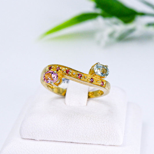 แหวนเงินแท้ 925 ฝังพลอย ทัวมาลีน (Tourmaline) + เรดแซฟไฟร์ (Red Sapphire)