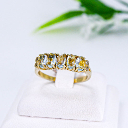 แหวนเงินแท้ 925 ฝังพลอย บลูโทพาส (Blue Topaz) + โทพาส (Topaz)