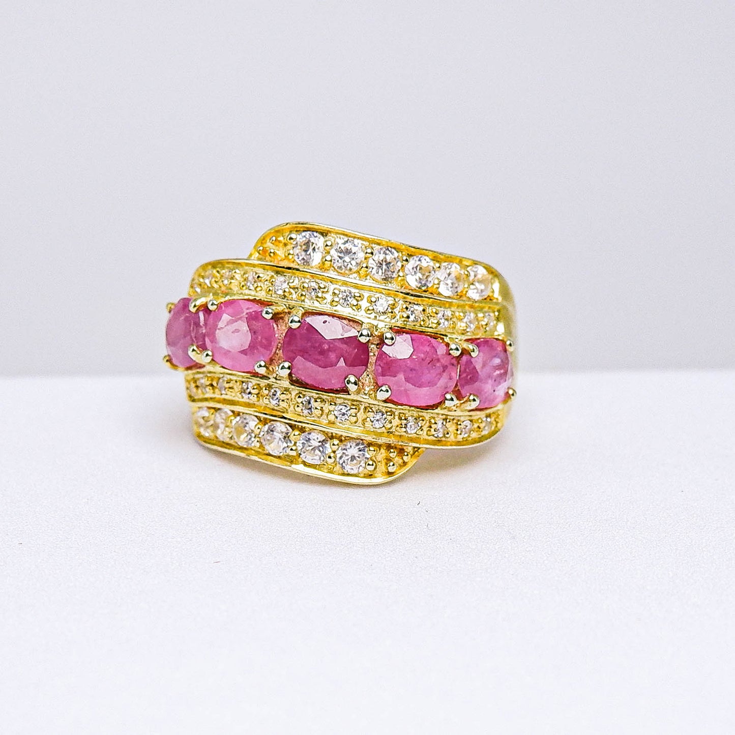 แหวนเงินแท้ 925 ฝังพลอย ทับทิมมาดา (Madagascar Ruby) + เซอร์คอน (Zircon)