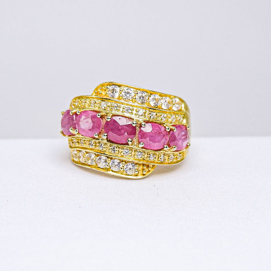 แหวนเงินแท้ 925 ฝังพลอย ทับทิมมาดา (Madagascar Ruby) + เซอร์คอน (Zircon)