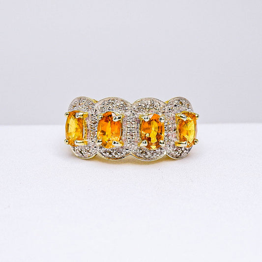 แหวนเงินแท้ 925 ฝังพลอย บุษราคัมมาดา (Yellow Sapphire) + เซอร์คอน (Zircon)
