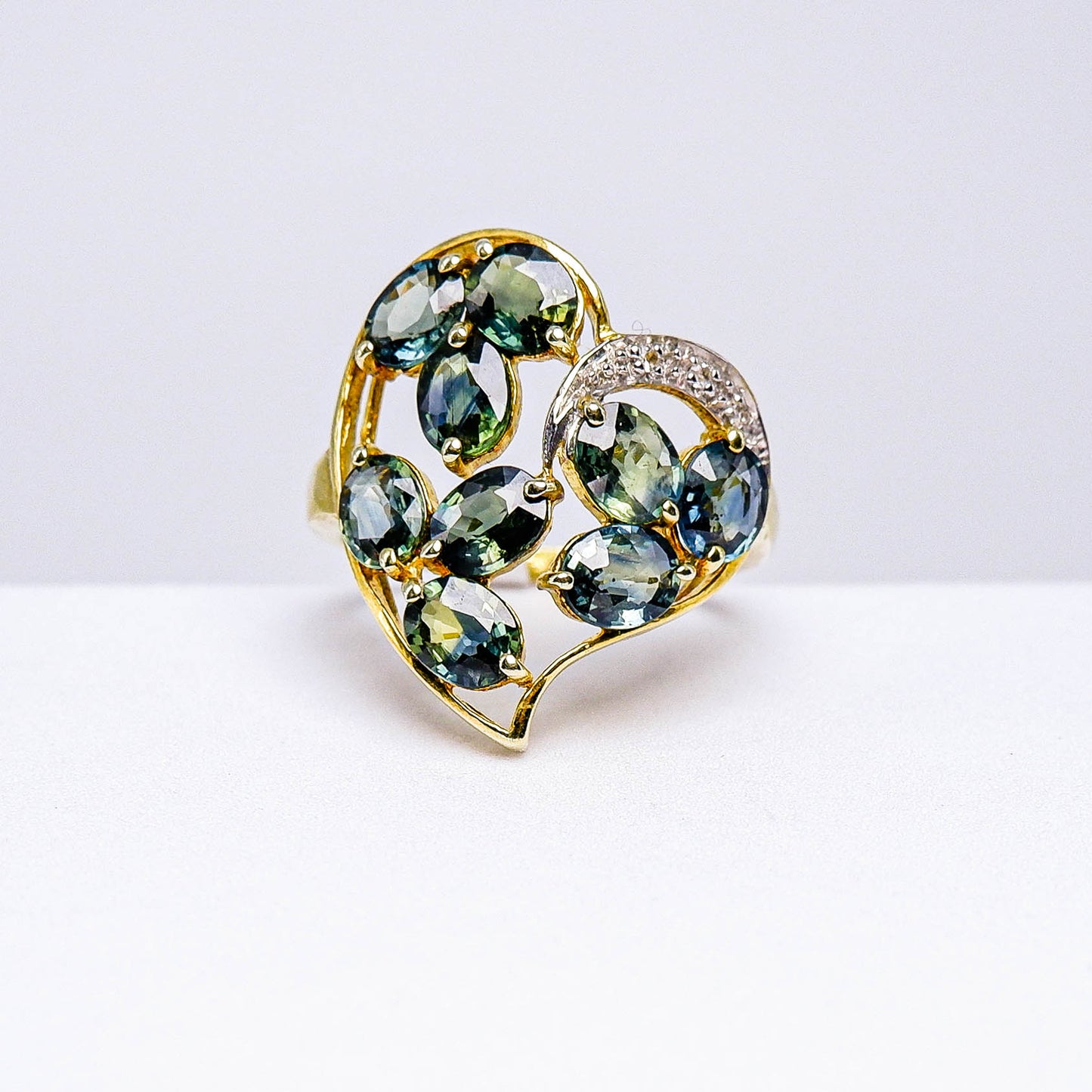 แหวนเงินแท้ 925 ฝังพลอย เขียวส่องบางกะจะ (green Sapphire)+ไวท์โทพาส (whitetopaz)