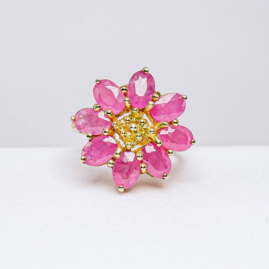 แหวนเงินแท้ 925 ฝังพลอย ทับทิมมาดา (Madagascar Ruby) + บุษราคัม (Yellow Sapphire)