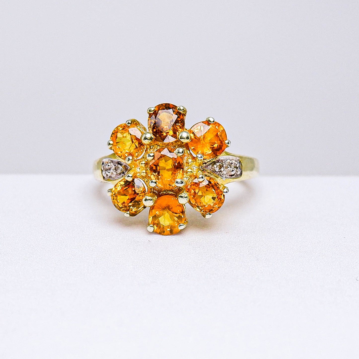 แหวนเงินแท้ 925 ฝังพลอย บุษราคัมบางกะจะ (Yellow Sapphire) + ไวท์โทพาส (whitetopaz)