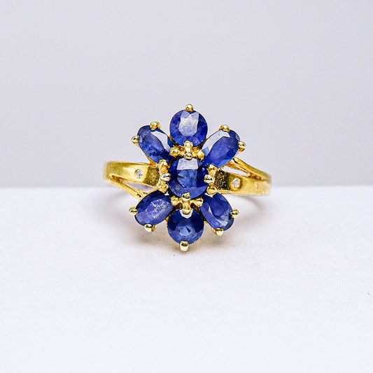 แหวนเงินแท้ 925 ฝังพลอย ไพลิน (Blue Sapphire) + เซอร์คอน (Zircon)