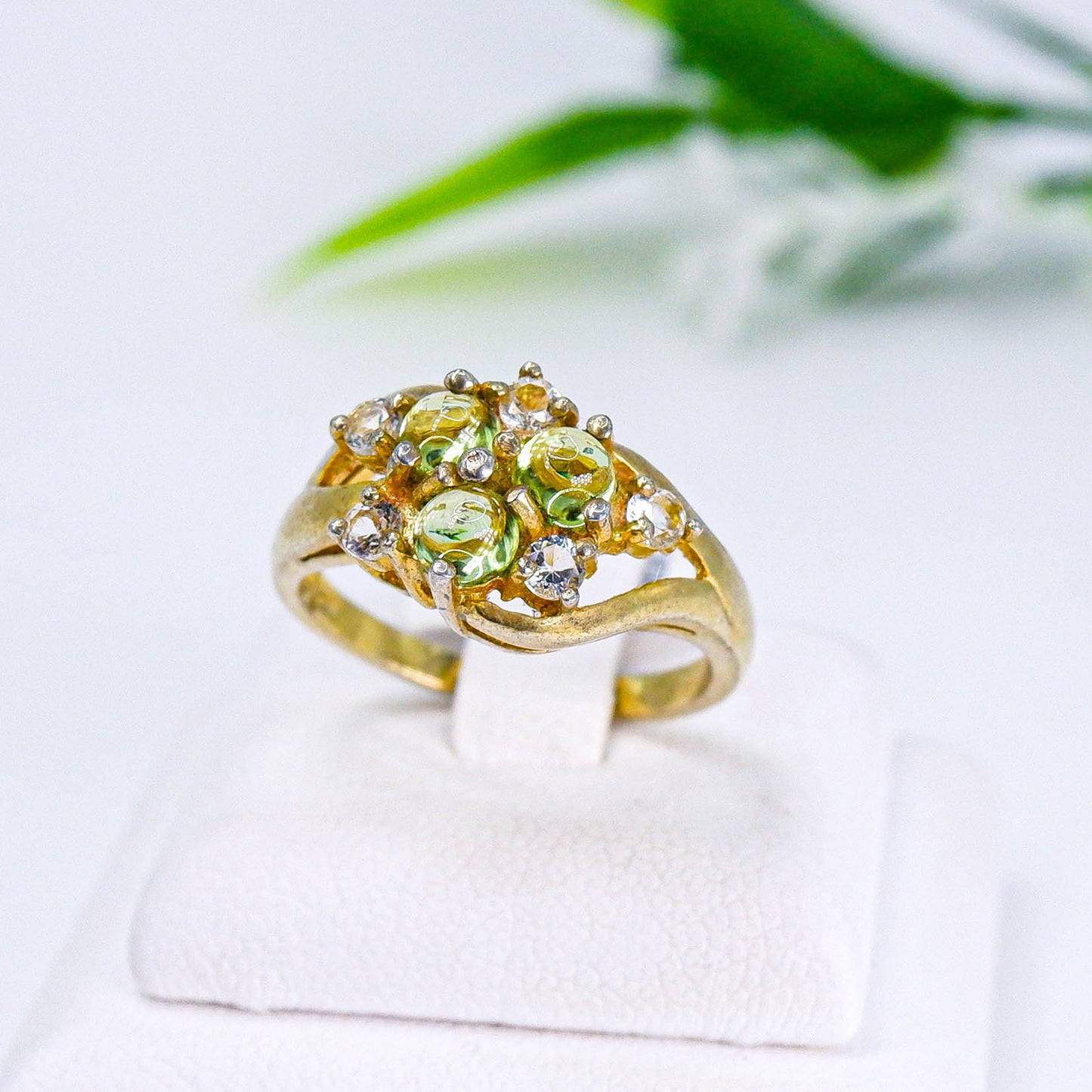 แหวนเงินแท้ 925 ฝังพลอย เพอริดอท (Peridot) + โทพาส (Topaz)