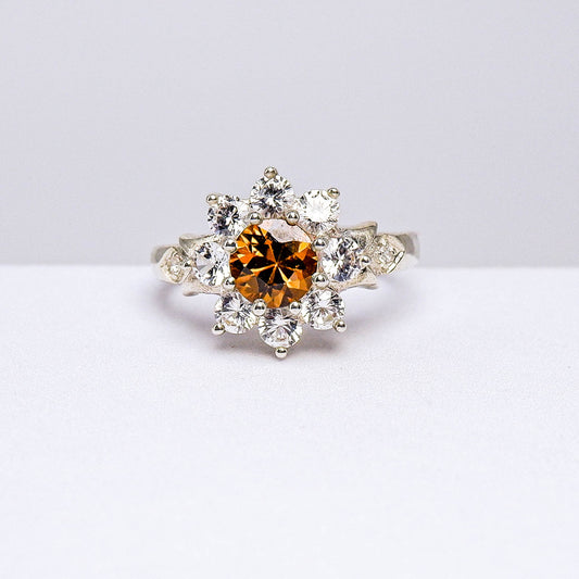 แหวนเงินแท้ 925 ฝังพลอย เพทาย (ดิบ) (Unheated Zircon) + เซอร์คอน (Zircon)