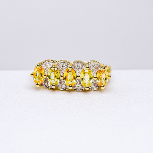 แหวนเงินแท้ 925 ฝังพลอย บุษราคัมบางกะจะ (Yellow Sapphire) + เซอร์คอน (Zircon)