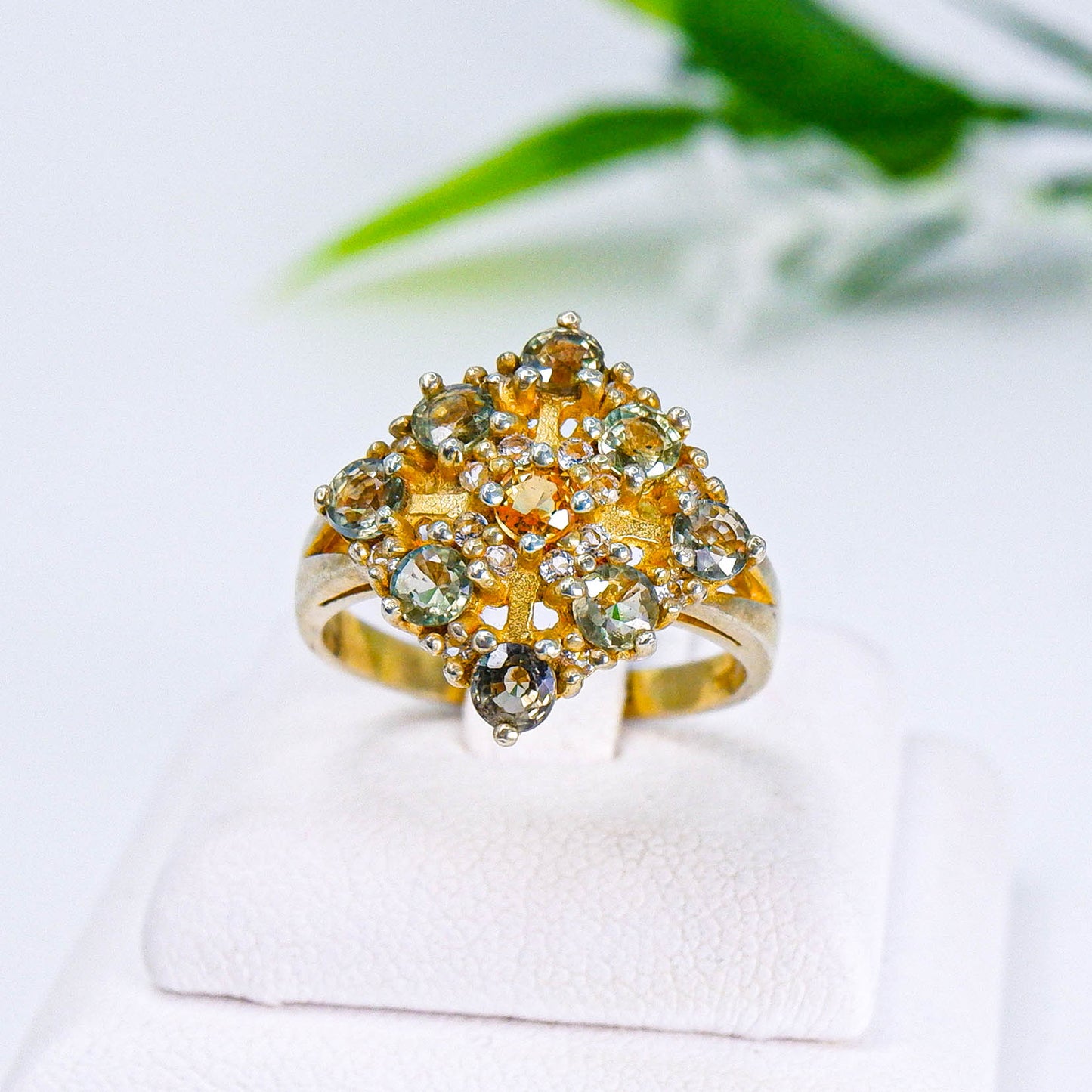 แหวนเงินแท้ 925 ฝังพลอย แฟนซีแซฟไฟร์ (Fancy Sapphire) + โทพาส (Topaz)
