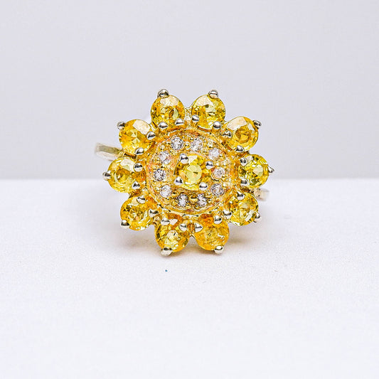 แหวนเงินแท้ 925 ฝังพลอย บุษราคัม (Yellow Sapphire) + ไวท์โทพาส (whitetopaz)