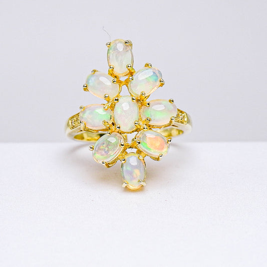 แหวนเงินแท้ 925 ฝังพลอย ไวท์โอปอล (White Opal) + เซอร์คอน (Zircon)