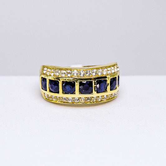 แหวนเงินแท้ 925 ฝังพลอย ไพลิน (Blue Sapphire) + ไวท์โทพาส (whitetopaz)