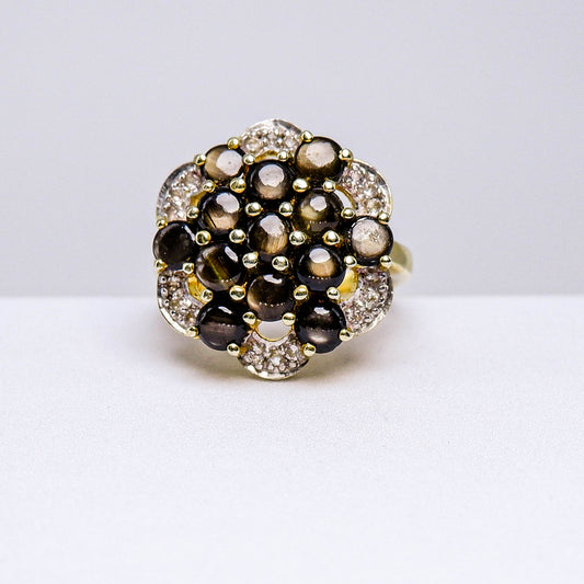 แหวนเงินแท้ 925 ฝังพลอย แบล็คสตาร์ (Black Star Sapphire) + ไวท์โทพาส (whitetopaz)