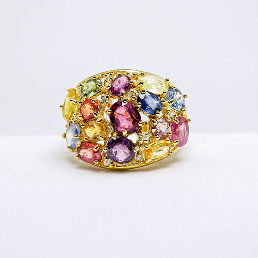 แหวนเงินแท้ 925 ฝังพลอย แฟนซีแซฟไฟร์ (Fancy Sapphire) + เซอร์คอน (Zircon)