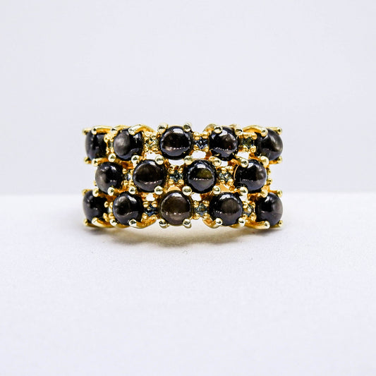 แหวนเงินแท้ 925 ฝังพลอย สตาร์บางกะจะ (Black Star Sapphire) + แซฟไฟร์บางกะจะ (Sapphire)