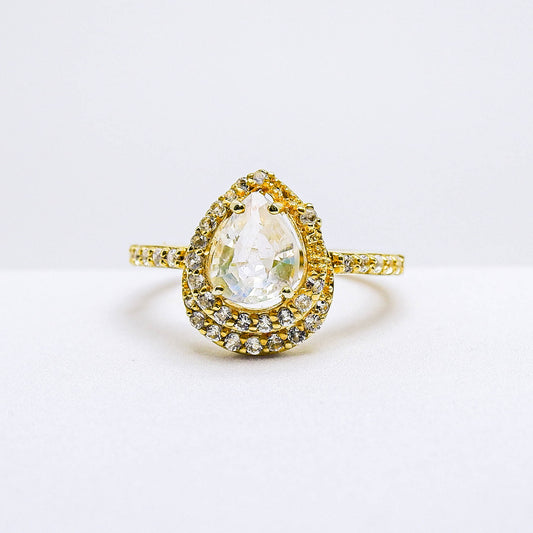 แหวนเงินแท้ 925 ฝังพลอย เรนโบว์มูนสโตน (Rainbow Moonstone) + ไวท์โทพาส (whitetopaz)
