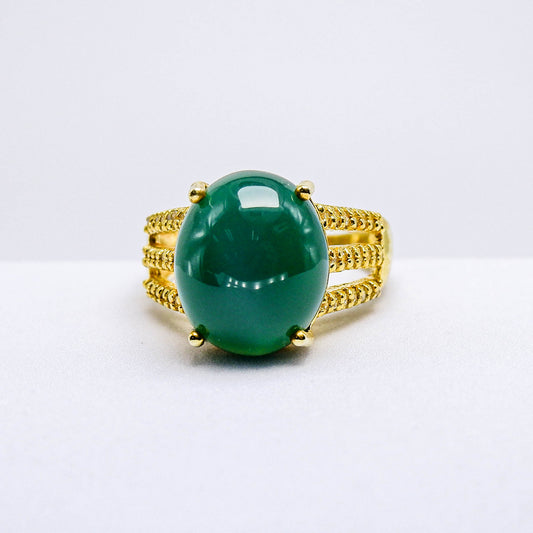 แหวนเงินแท้ 925 ฝังพลอย โมรา (Agate) + ไวท์โทพาส (whitetopaz)