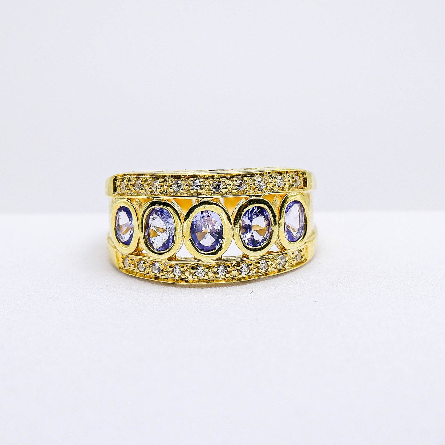 แหวนเงินแท้ 925 ฝังพลอย แทนซาไนท์ (Tanzanite) + เซอร์คอน (Zircon)