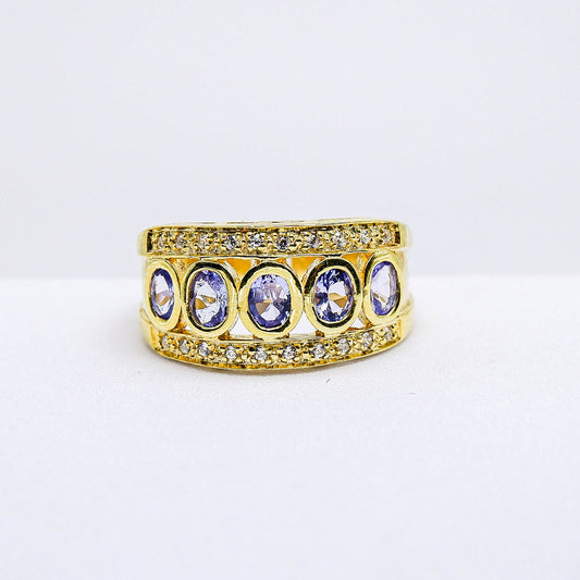 แหวนเงินแท้ 925 ฝังพลอย แทนซาไนท์ (Tanzanite) + เซอร์คอน (Zircon)