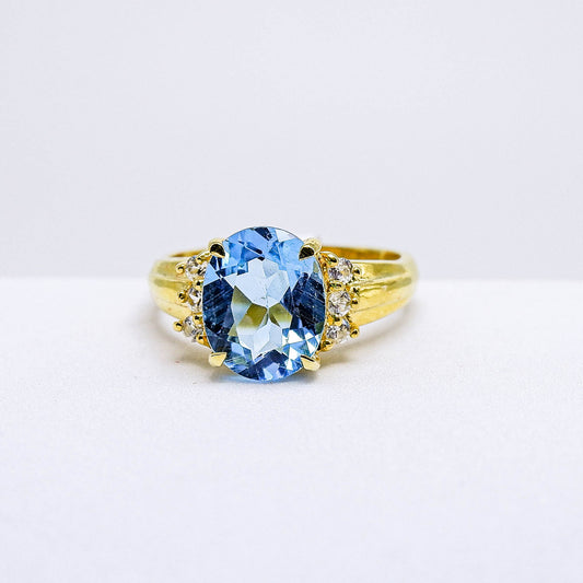แหวนเงินแท้ 925 ฝังพลอย บลูโทพาส (Blue Topaz) + เซอร์คอน (Zircon)
