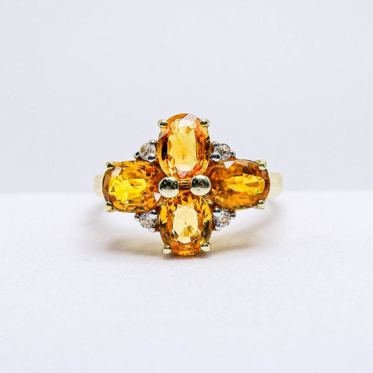 แหวนเงินแท้ 925 ฝังพลอย บุษราคัมบางกะจะ (Yellow Sapphire) + เซอร์คอน (Zircon)
