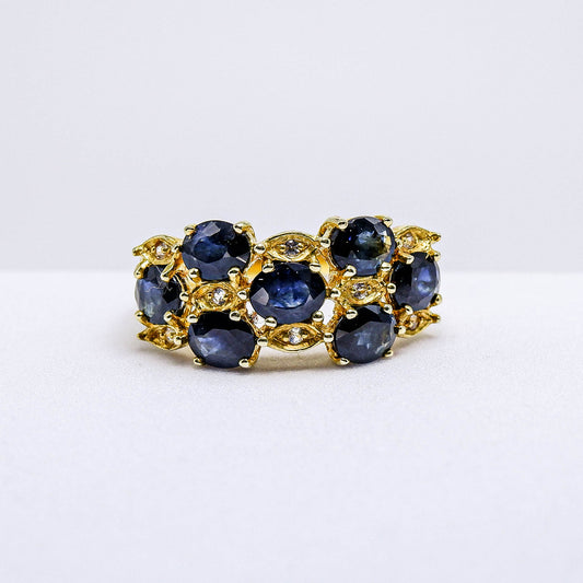แหวนเงินแท้ 925 ฝังพลอย ไพลิน (Blue Sapphire) + ไวท์โทพาส (whitetopaz)