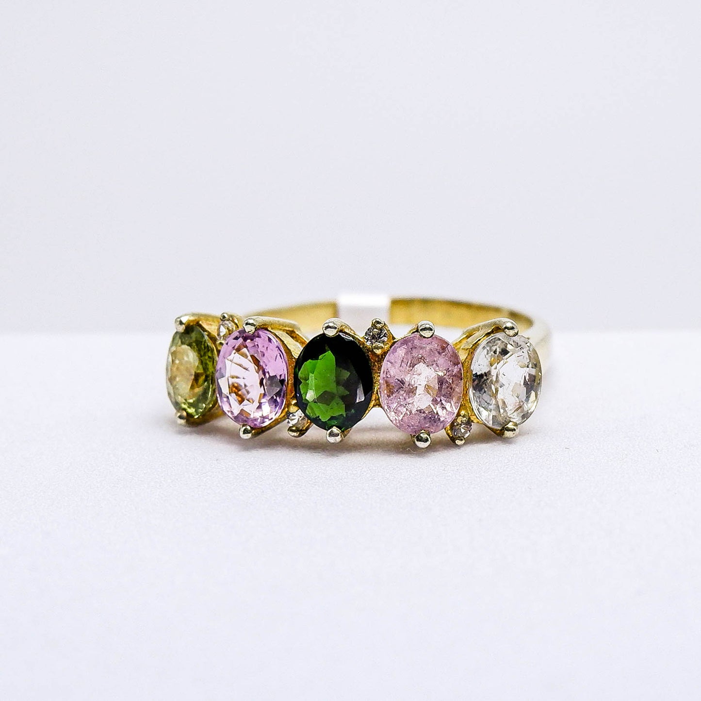 แหวนเงินแท้ 925 ฝังพลอย ทัวร์มาลีน (Tourmaline) + ไวท์โทพาส (whitetopaz)