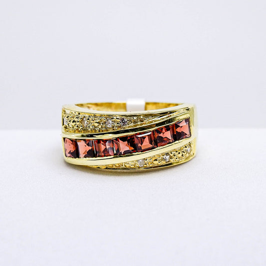 แหวนเงินแท้ 925 ฝังพลอย โกเมน (Garnet) + เซอร์คอน (Zircon)