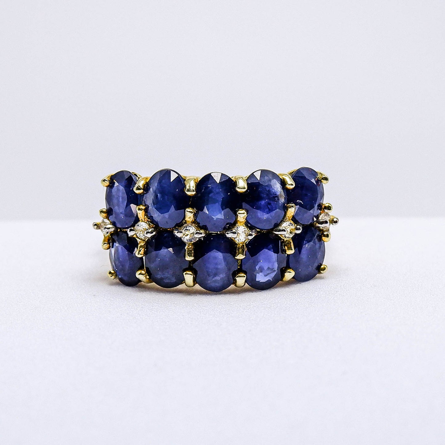 แหวนเงินแท้ 925 ฝังพลอย ไพลิน (Blue Sapphire) + ไวท์โทพาส (whitetopaz)