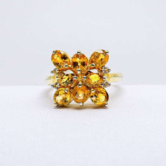 แหวนเงินแท้ 925 ฝังพลอย บุษราคัมบางกะจะ (Yellow Sapphire) + ไวท์โทพาส (whitetopaz)