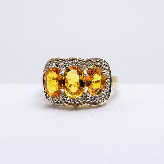 แหวนเงินแท้ 925 ฝังพลอย บุษราคัม (Yellow Sapphire) + เซอร์คอน (Zircon)