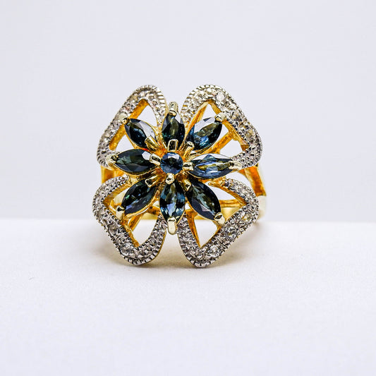 แหวนเงินแท้ 925 ฝังพลอย ไพลิน (Blue Sapphire) + ไวท์โทพาส (whitetopaz)
