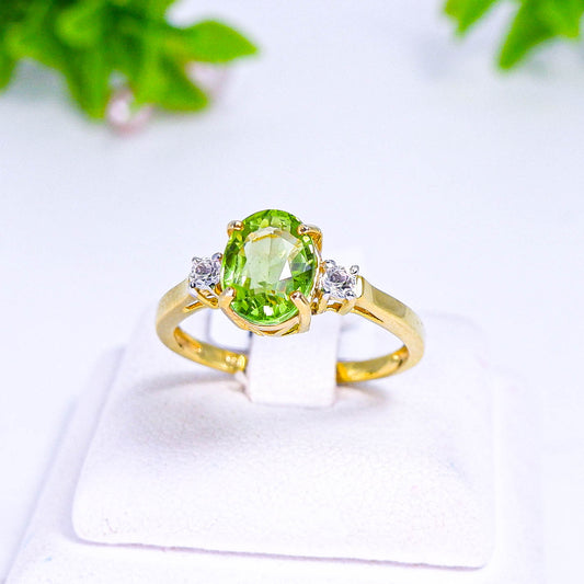 แหวนเงินแท้ 925 ฝังพลอย เพอริดอท (Peridot) + เซอร์คอน (Zircon)