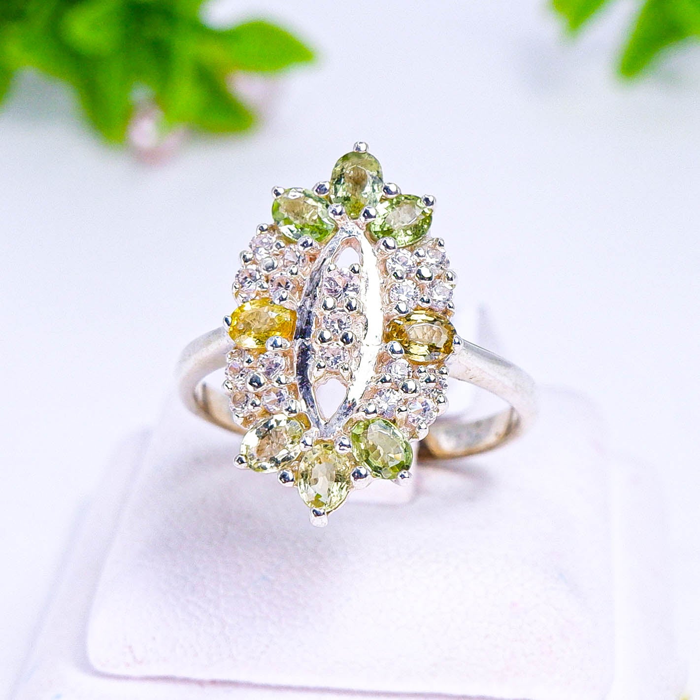 แหวนเงินแท้ 925 ฝังพลอย ทัวมาลีน (Tourmaline) + เซอร์คอน (Zircon)