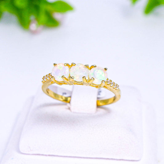 แหวนเงินแท้ 925 ฝังพลอย โอปอล (Opal) + เซอร์คอน (Zircon)