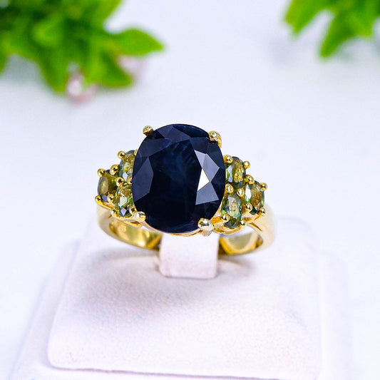 แหวนเงินแท้ 925 ฝังพลอย ไพลิน (Blue Sapphire) + เขียวส่อง (green Sapphire)