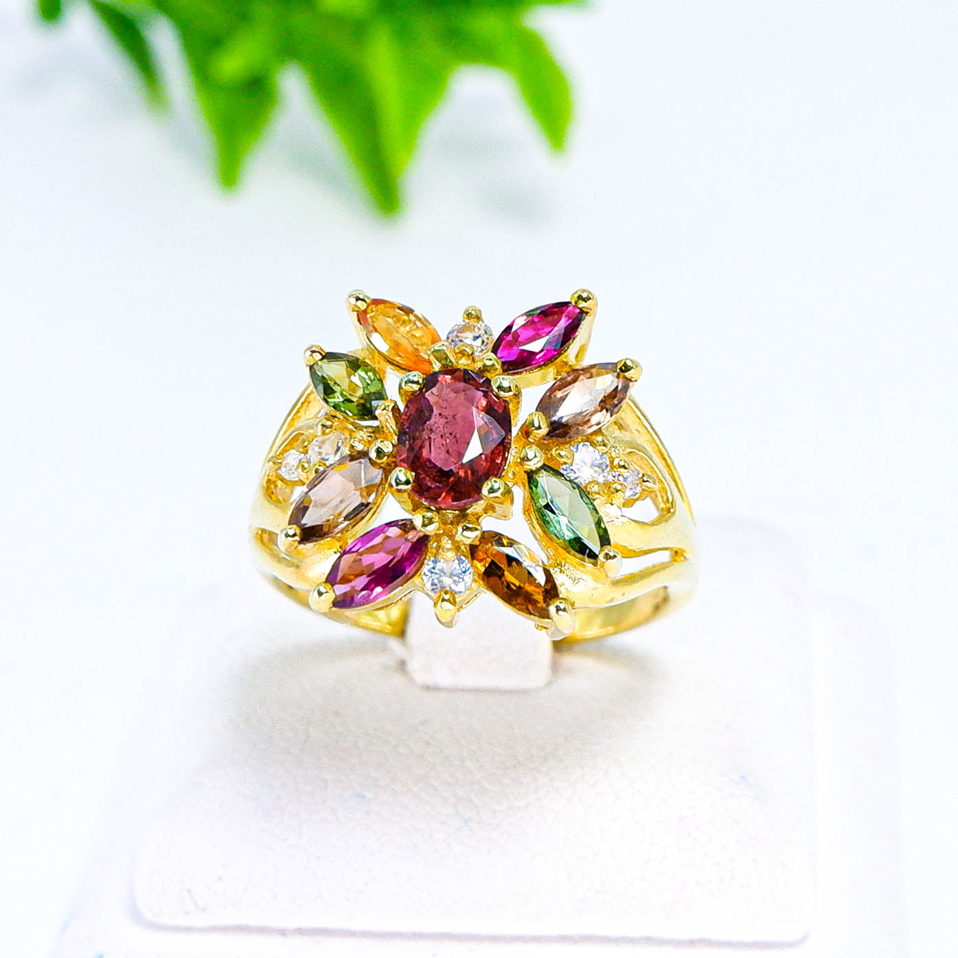 แหวนเงินแท้ 925 ฝังพลอย ทัวมาลีน (Tourmaline) + เซอร์คอน (Zircon)