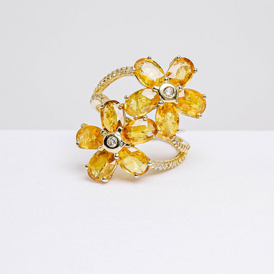 แหวนเงินแท้ 925 ฝังพลอย บุษราคัม (Yellow Sapphire) + เซอร์คอน (Zircon)