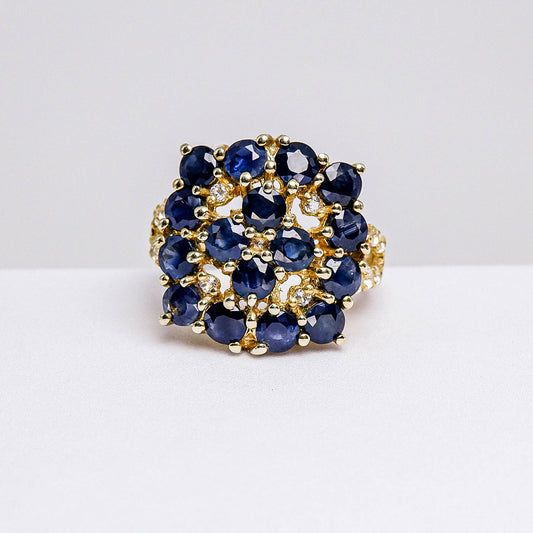 แหวนเงินแท้ 925 ฝังพลอย ไพลิน (Blue Sapphire) + ไวท์โทพาส (whitetopaz)
