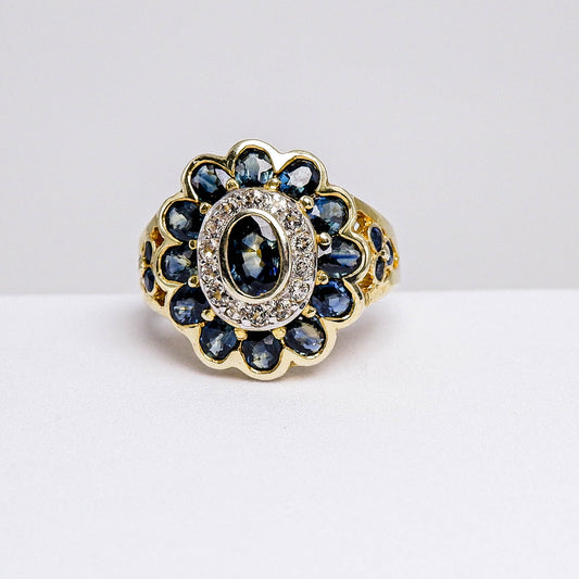 แหวนเงินแท้ 925 ฝังพลอย ไพลิน (Blue Sapphire) + ไวท์โทพาส (whitetopaz)